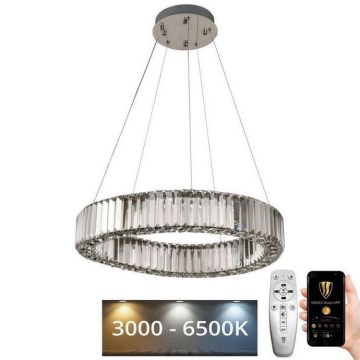 LED Aptumšojama kristāla lustra ar auklu LED/40W/230V 3000-6500K spīdīgi hromēts + tālvadības pults