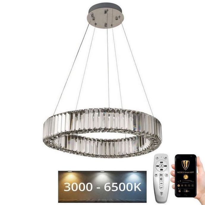LED Aptumšojama kristāla lustra ar auklu LED/40W/230V 3000-6500K spīdīgi hromēts + tālvadības pults