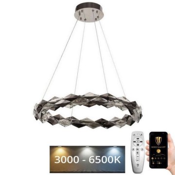 LED Aptumšojama kristāla lustra ar auklu LED/40W/230V 3000-6500K spīdīgi hromēts + tālvadības pults