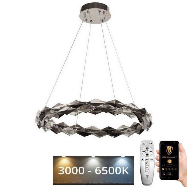 LED Aptumšojama kristāla lustra ar auklu LED/40W/230V 3000-6500K spīdīgi hromēts + tālvadības pults