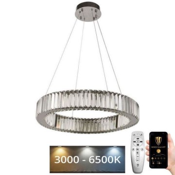 LED Aptumšojama kristāla lustra ar auklu LED/40W/230V 3000-6500K spīdīgi hromēts + tālvadības pults