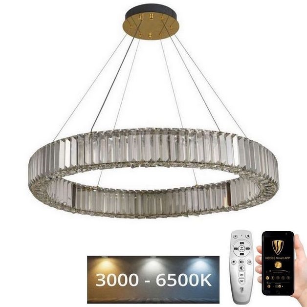 LED Aptumšojama kristāla lustra ar auklu LED/50W/230V 3000-6500K hroms/zelta + tālvadības pults