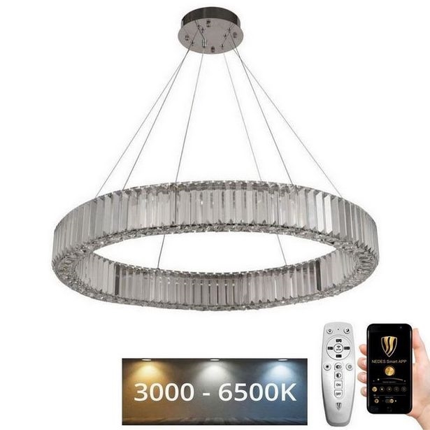 LED Aptumšojama kristāla lustra ar auklu LED/50W/230V 3000-6500K spīdīgi hromēts + tālvadības pults