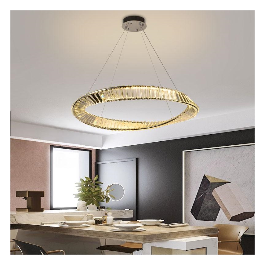 LED Aptumšojama kristāla lustra ar auklu LED/50W/230V 3000-6500K + tālvadības pults