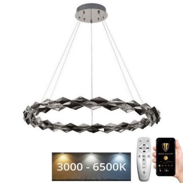 LED Aptumšojama kristāla lustra ar auklu LED/55W/230V 3000-6500K spīdīgi hromēts + tālvadības pults