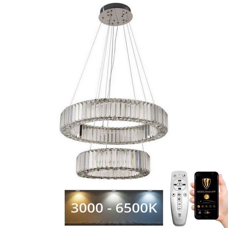 LED Aptumšojama kristāla lustra ar auklu LED/65W/230V 3000-6500K spīdīgi hromēts + tālvadības pults
