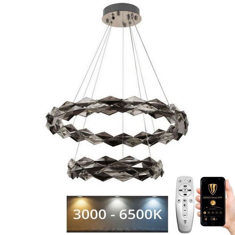 LED Aptumšojama kristāla lustra ar auklu LED/65W/230V 3000-6500K spīdīgi hromēts + tālvadības pults