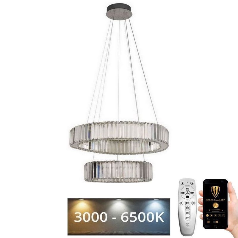 LED Aptumšojama kristāla lustra ar auklu LED/65W/230V 3000-6500K spīdīgi hromēts + tālvadības pults