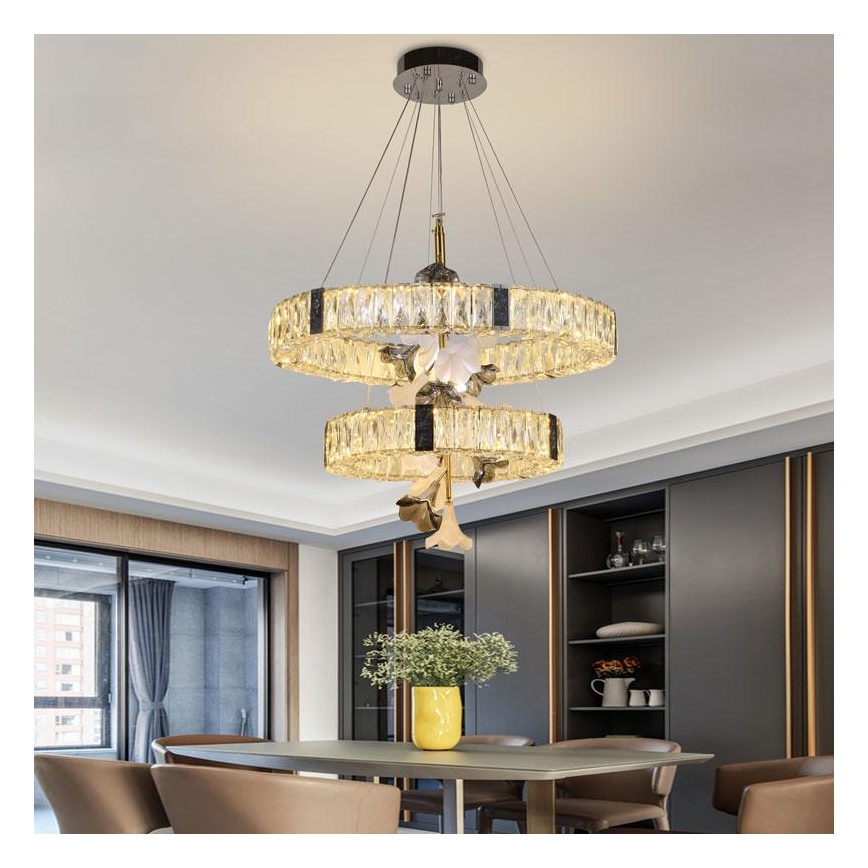 LED Aptumšojama kristāla lustra ar auklu LED/70W/230V 3000-6500K + tālvadības pults