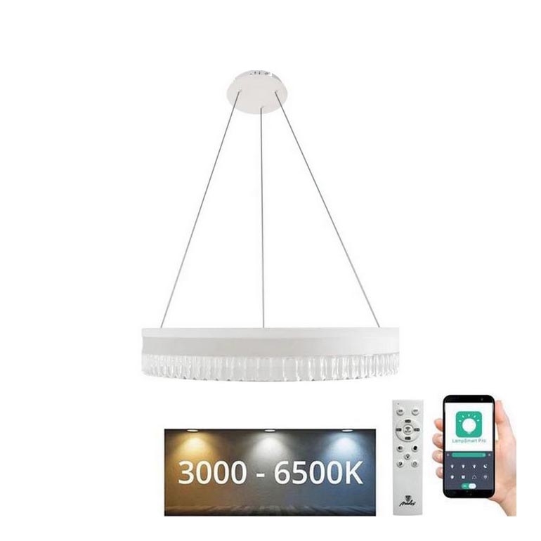 LED Aptumšojama kristāla lustra ar auklu LED/80W/230V 3000-6500K balta + tālvadības pults