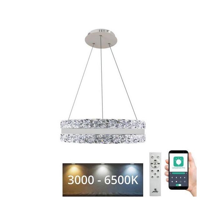 LED Aptumšojama kristāla lustra ar auklu LED/80W/230V 3000-6500K balta + tālvadības pults