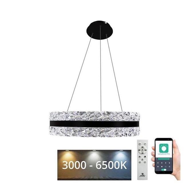 LED Aptumšojama kristāla lustra ar auklu LED/80W/230V 3000-6500K melna + tālvadības pults