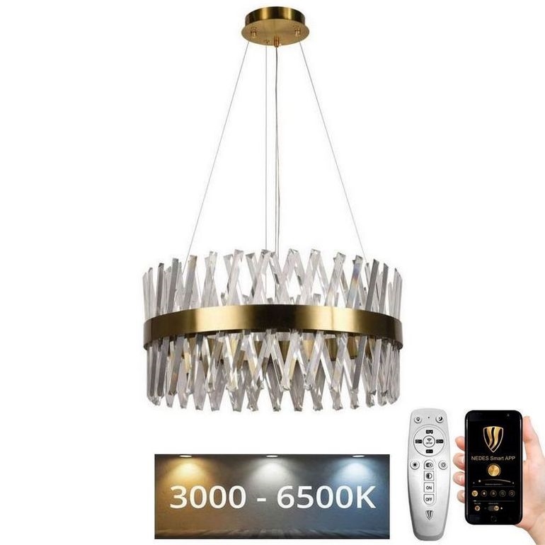 LED Aptumšojama kristāla lustra ar auklu LED/80W/230V 3000-6500K zelta + tālvadības pults