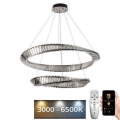 LED Aptumšojama kristāla lustra ar auklu LED/90W/230V 3000-6500K spīdīgi hromēts + tālvadības pults