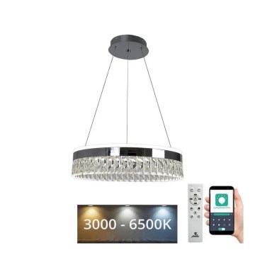LED Aptumšojama kristāla lustra ar auklu LED/90W/230V 3000-6500K spīdīgi hromēts + tālvadības pults