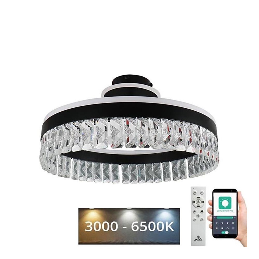 LED Aptumšojama kristāla virsapmetuma lustra LED/75W/230V 3000-6500K melna + tālvadības pults