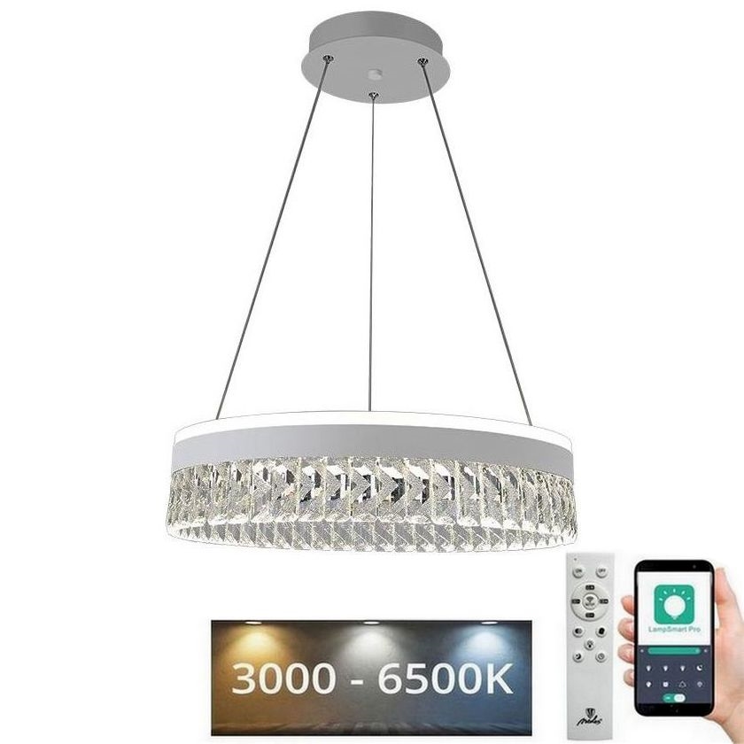 LED Aptumšojama kristāls lustra ar auklu LED/90W/230V 3000-6500K balta + tālvadības pults
