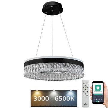 LED Aptumšojama kristāls lustra ar auklu LED/90W/230V 3000-6500K melna + tālvadības pults