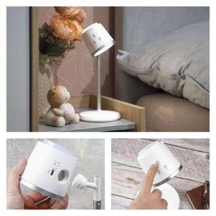 LED Aptumšojama, lādējama galda lampa 4in1 LED/6W/3,7V 3000K/4000K/6500K 1500mAh balta