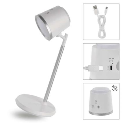 LED Aptumšojama, lādējama galda lampa 4in1 LED/6W/3,7V 3000K/4000K/6500K 1500mAh balta