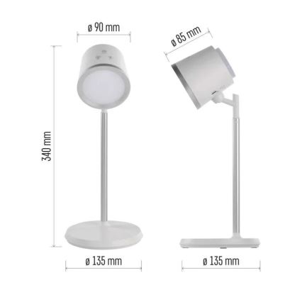 LED Aptumšojama, lādējama galda lampa 4in1 LED/6W/3,7V 3000K/4000K/6500K 1500mAh balta