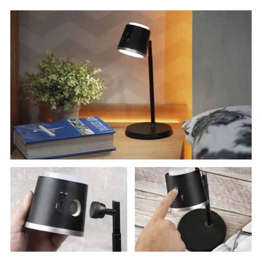 LED Aptumšojama, lādējama galda lampa 4in1 LED/6W/3,7V 3000K/4000K/6500K 1500mAh melna