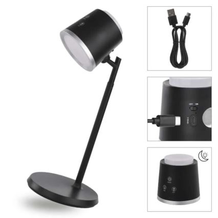 LED Aptumšojama, lādējama galda lampa 4in1 LED/6W/3,7V 3000K/4000K/6500K 1500mAh melna