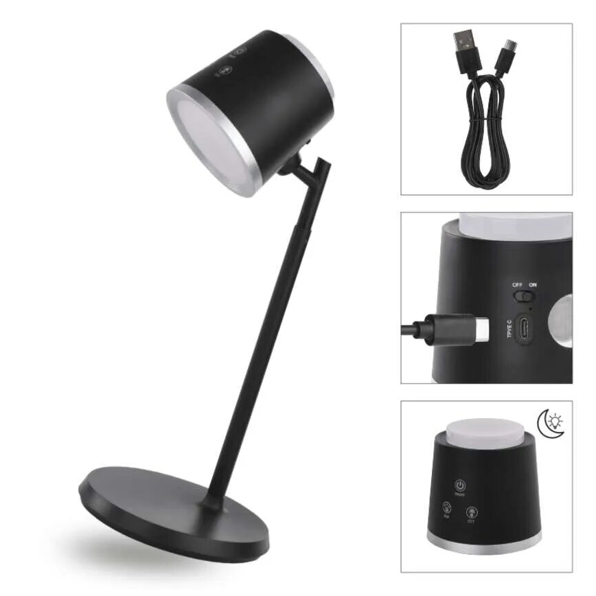 LED Aptumšojama, lādējama galda lampa 4in1 LED/6W/3,7V 3000K/4000K/6500K 1500mAh melna