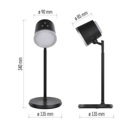 LED Aptumšojama, lādējama galda lampa 4in1 LED/6W/3,7V 3000K/4000K/6500K 1500mAh melna