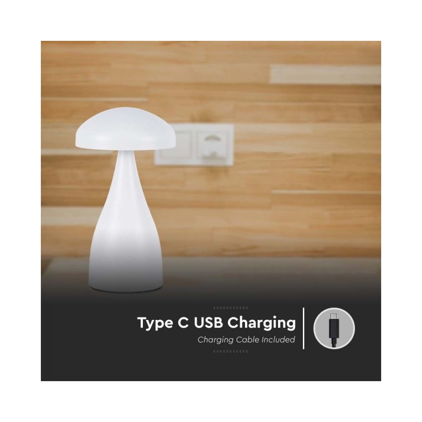 LED Aptumšojama uzlādējama skārienvadāma galda lampa LED/1W/5V 3000-6000K 1800 mAh balta