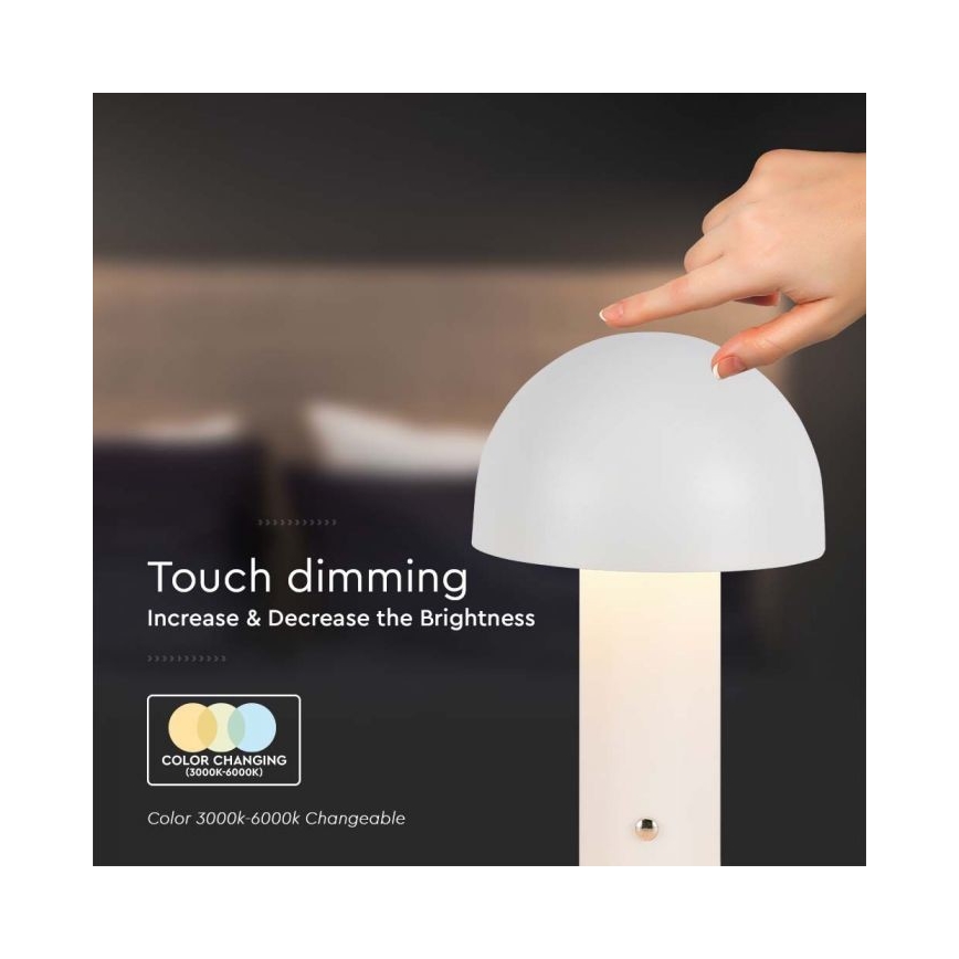 LED Aptumšojama uzlādējama skārienvadāma galda lampa LED/1W/5V 3000-6000K 1800 mAh balta