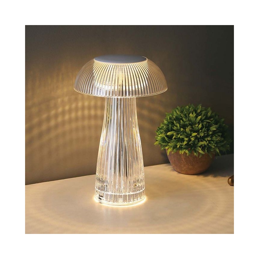 LED Aptumšojama uzlādējama skārienvadāma galda lampa LED/1W/5V 3000-6000K 1800 mAh caurspīdīga