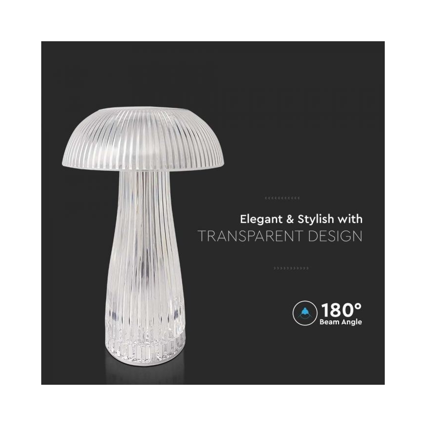 LED Aptumšojama uzlādējama skārienvadāma galda lampa LED/1W/5V 3000-6000K 1800 mAh caurspīdīga