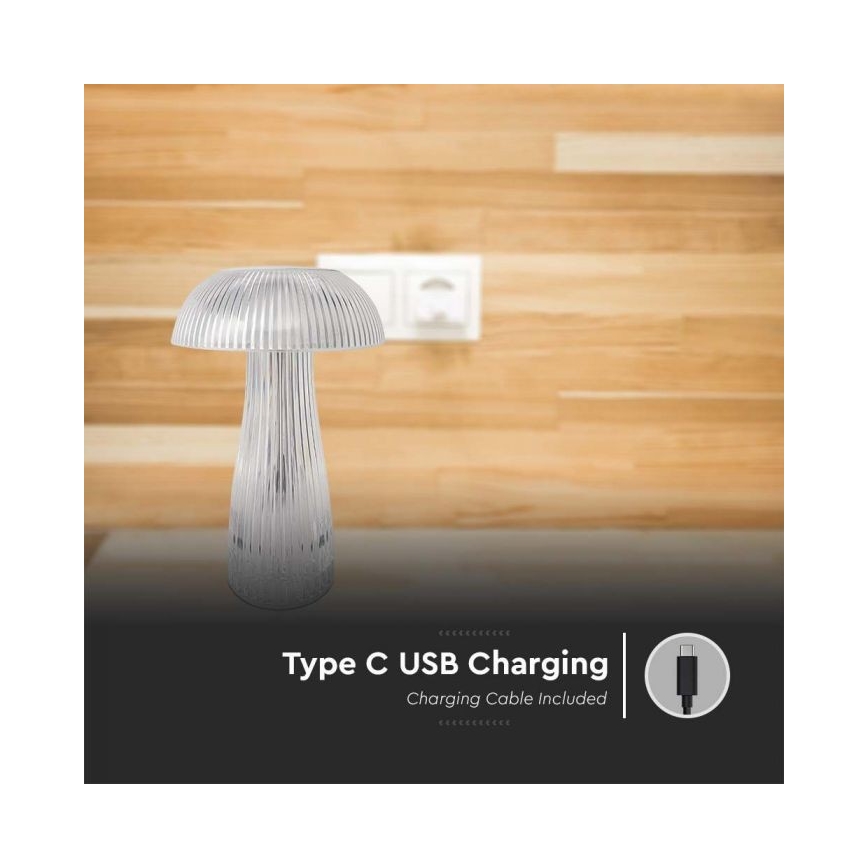 LED Aptumšojama uzlādējama skārienvadāma galda lampa LED/1W/5V 3000-6000K 1800 mAh caurspīdīga