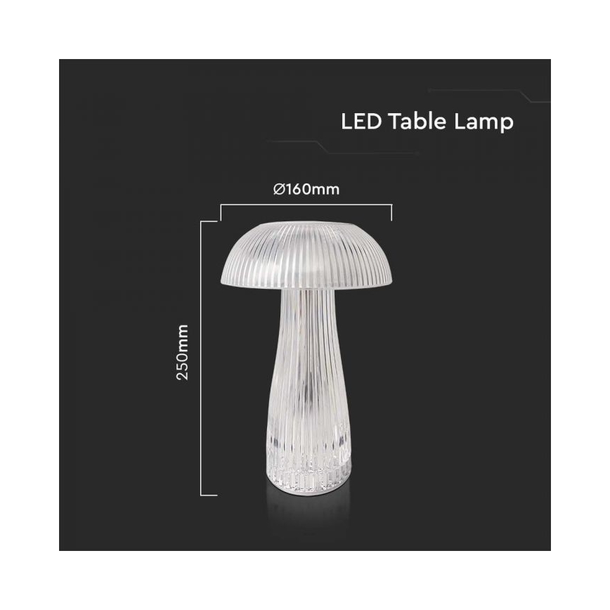 LED Aptumšojama uzlādējama skārienvadāma galda lampa LED/1W/5V 3000-6000K 1800 mAh caurspīdīga