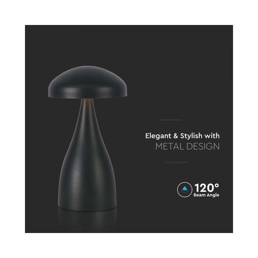 LED Aptumšojama uzlādējama skārienvadāma galda lampa LED/1W/5V 3000-6000K 1800 mAh melna