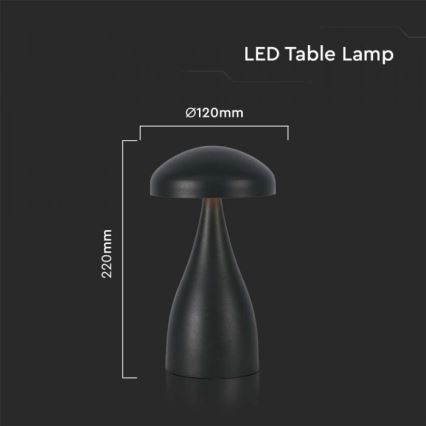 LED Aptumšojama uzlādējama skārienvadāma galda lampa LED/1W/5V 3000-6000K 1800 mAh melna