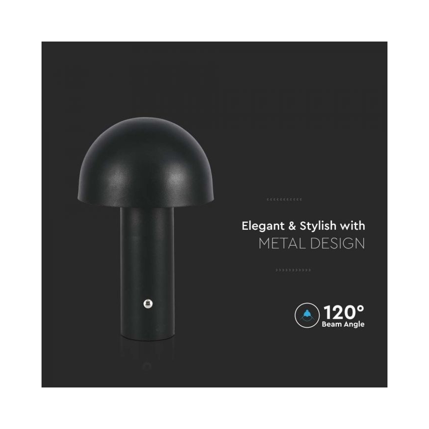 LED Aptumšojama, lādējama skārienvadāma galda lampa LED/1W/5V 3000-6000K 1800 mAh, melna