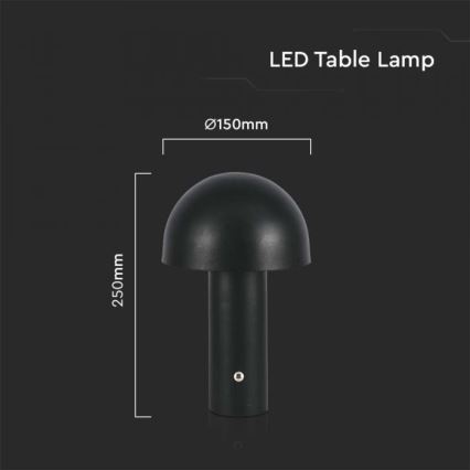 LED Aptumšojama, lādējama skārienvadāma galda lampa LED/1W/5V 3000-6000K 1800 mAh, melna