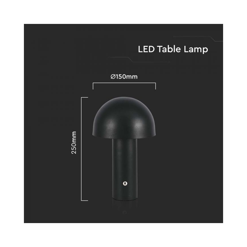 LED Aptumšojama, lādējama skārienvadāma galda lampa LED/1W/5V 3000-6000K 1800 mAh, melna