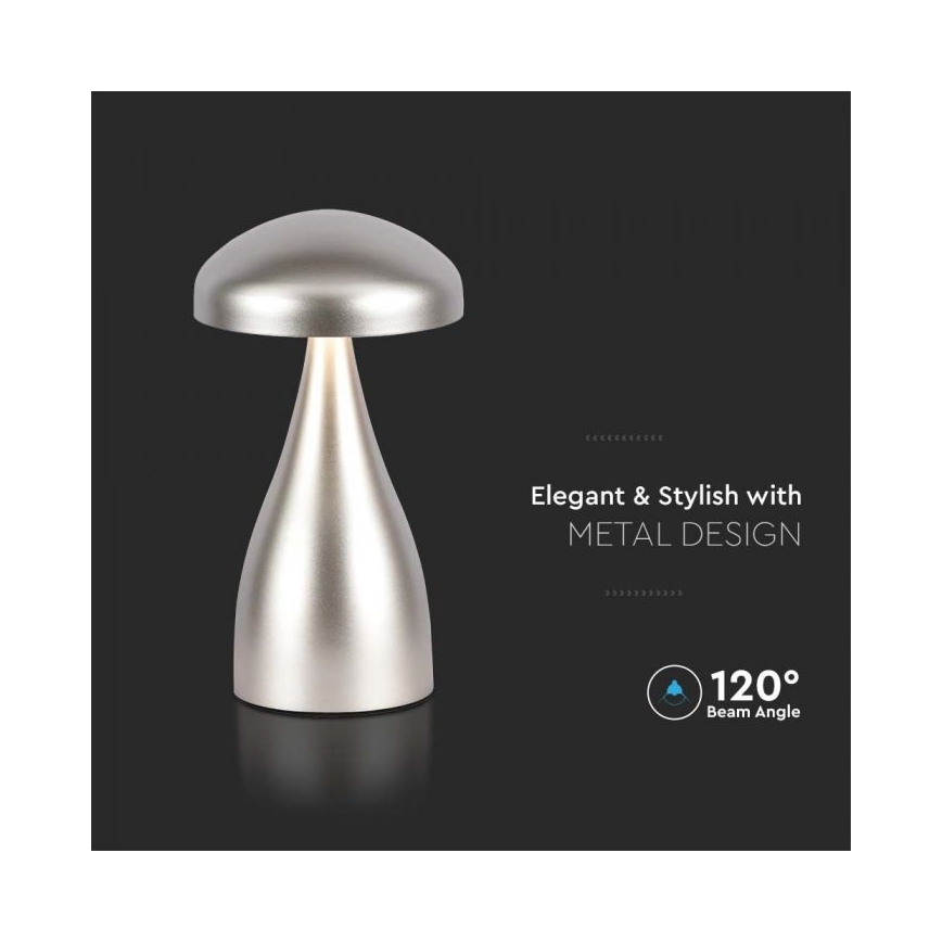 LED Aptumšojama uzlādējama skārienvadāma galda lampa LED/1W/5V 3000-6000K 1800 mAh sudraba
