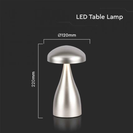 LED Aptumšojama uzlādējama skārienvadāma galda lampa LED/1W/5V 3000-6000K 1800 mAh sudraba