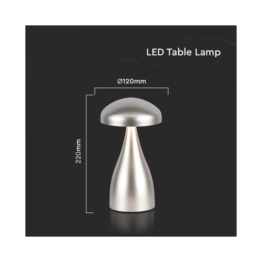 LED Aptumšojama uzlādējama skārienvadāma galda lampa LED/1W/5V 3000-6000K 1800 mAh sudraba