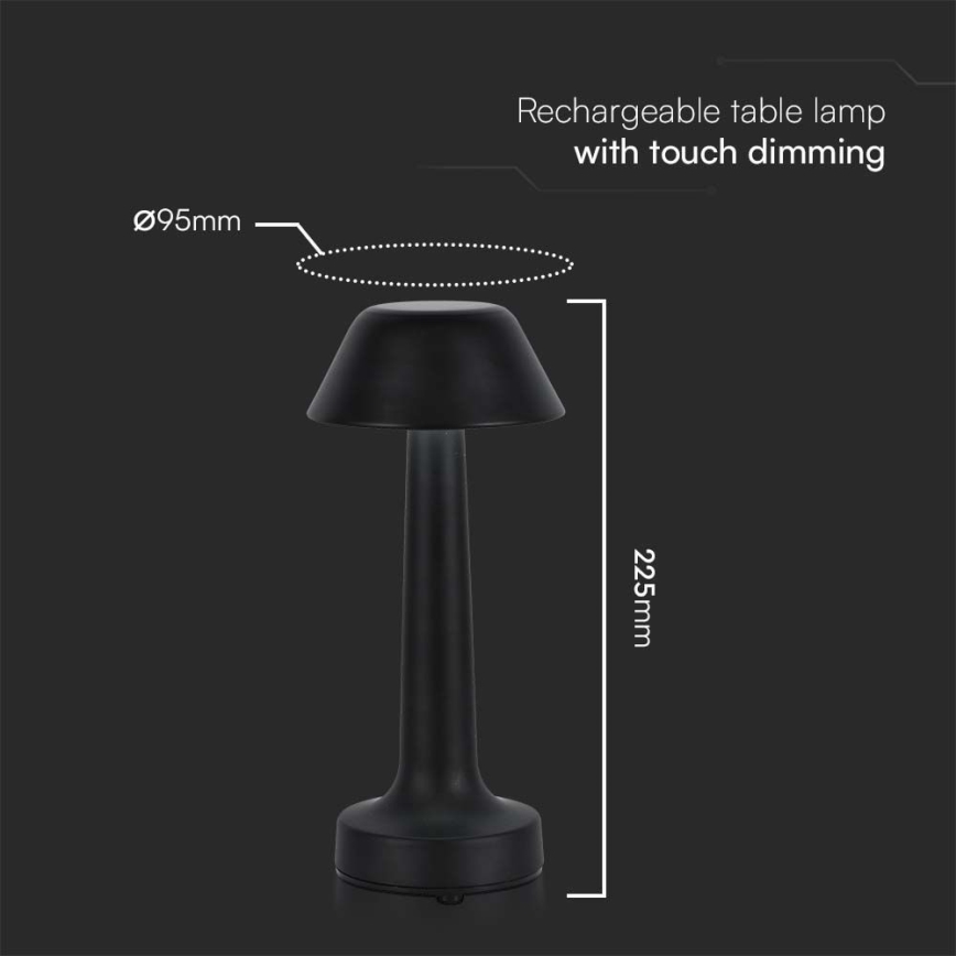LED Aptumšojama uzlādējama skārienvadāma galda lampa LED/1W/5V 3000-6000K 1800 mAh melna