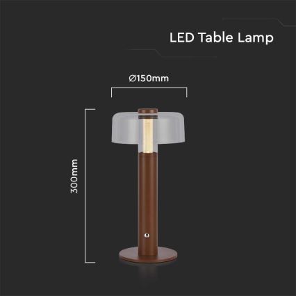 LED Aptumšojama uzlādējama skārienvadāma galda lampa LED/1W/5V 3000K 1800 mAh brūna