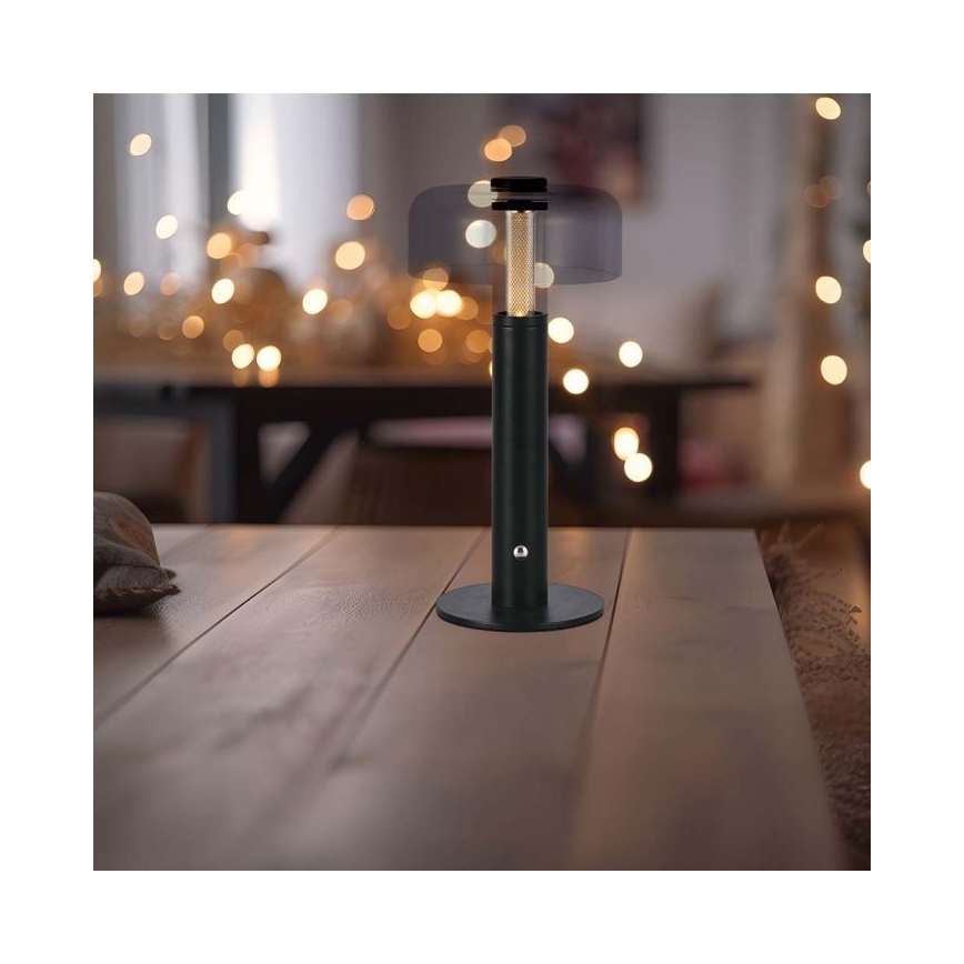 LED Aptumšojama uzlādējama skārienvadāma galda lampa LED/1W/5V 3000K 1800 mAh melna