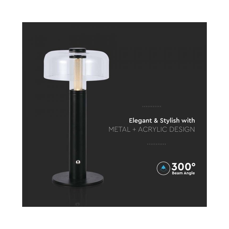 LED Aptumšojama uzlādējama skārienvadāma galda lampa LED/1W/5V 3000K 1800 mAh melna
