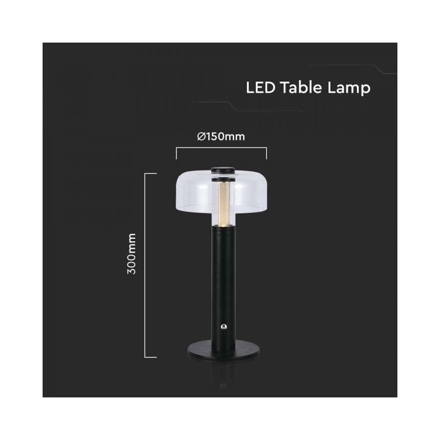 LED Aptumšojama uzlādējama skārienvadāma galda lampa LED/1W/5V 3000K 1800 mAh melna