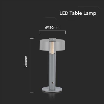 LED Aptumšojama uzlādējama skārienvadāma galda lampa LED/1W/5V 3000K 1800 mAh pelēka