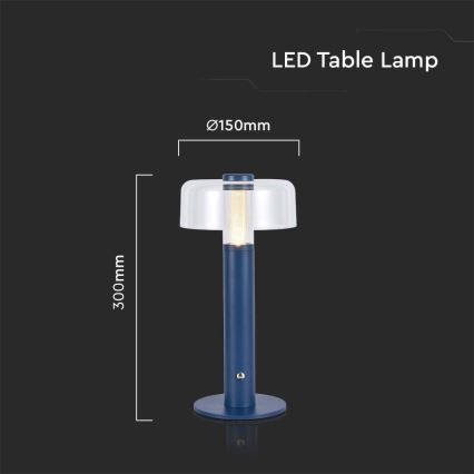 LED Aptumšojama uzlādējama skārienvadāma galda lampa LED/1W/5V 3000K 1800 mAh zila